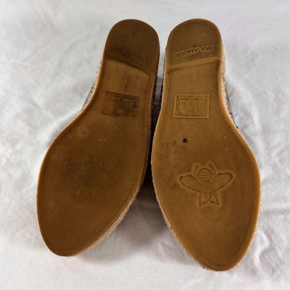 GUCCI GG Supreme Bee Espadrille Flats Beige Canvas Made in Spain 37.5-7.5US - Picture 13 of 15